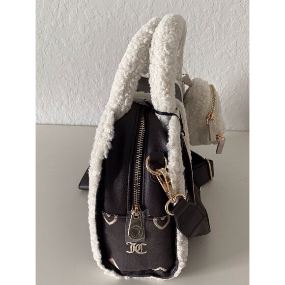 Juicy Couture Chocolate Pecan Sherpa Crossbody Snuggle Satchel Bag W/Charm NEW - Picture 9 of 15